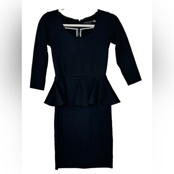 Alice and Olivia Employed Black Knit Peplum Mini Dress | Size 2 - Picture 5 of 7